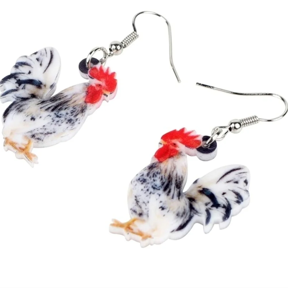 Rooster Earrings with Red and Black Accents